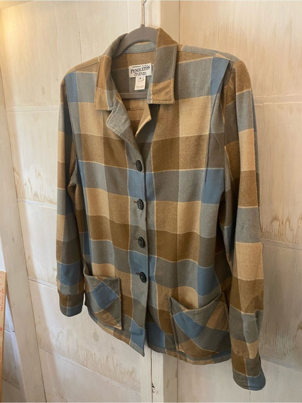 Vtg Pendleton Women’s 49er Medium Blue Plaid Button-Front Wool Jacket Work Chore - Picture 4 of 11